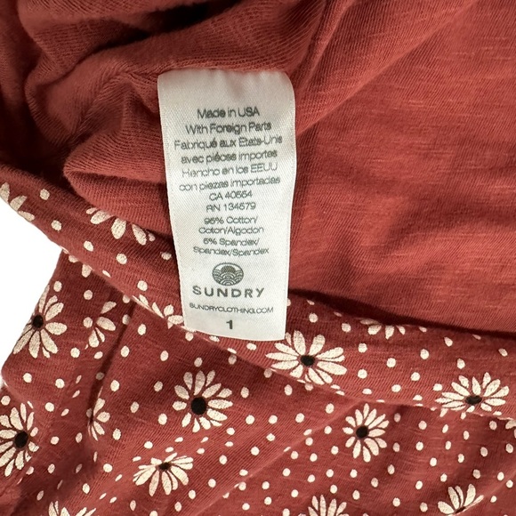 New Sundry Ruched Knit Sleeveless Racerback Flower Print Blouson Mini Dress L - Picture 5 of 10